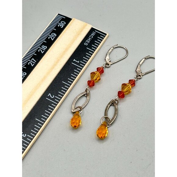Sterling Silver and Orange Glass Beads Dangles Long Pierced Leverback Closure - Picture 6 of 7